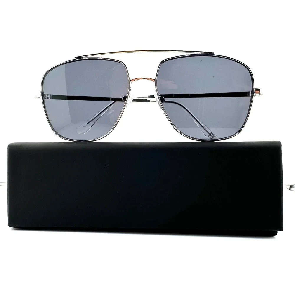 PX Emile Silver Aviator Sunglasses with Hard Case NWT Gray Lenses